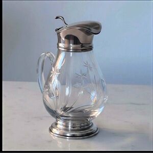 Antique 1900 Frank M. Whiting Sterling Silver & Etched Crystal Syrup Pitcher